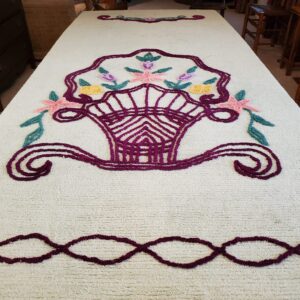 Vintage Chenille Bedspread Flower Basket