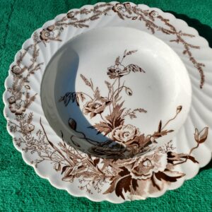 Vintage 1920 - 1940 Transferware Dinner Plate in England Harvest Pattern and Floral Display