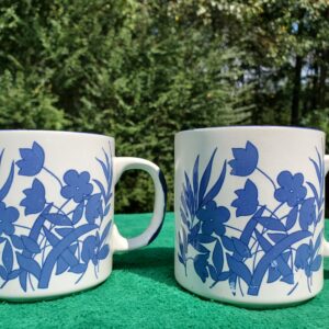 Pair of Vintage Blue and White Floral Themed Mug