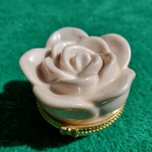 Mary Kay Ceramic Iridescent Pink Flower / Rose Hinged Trinket Box