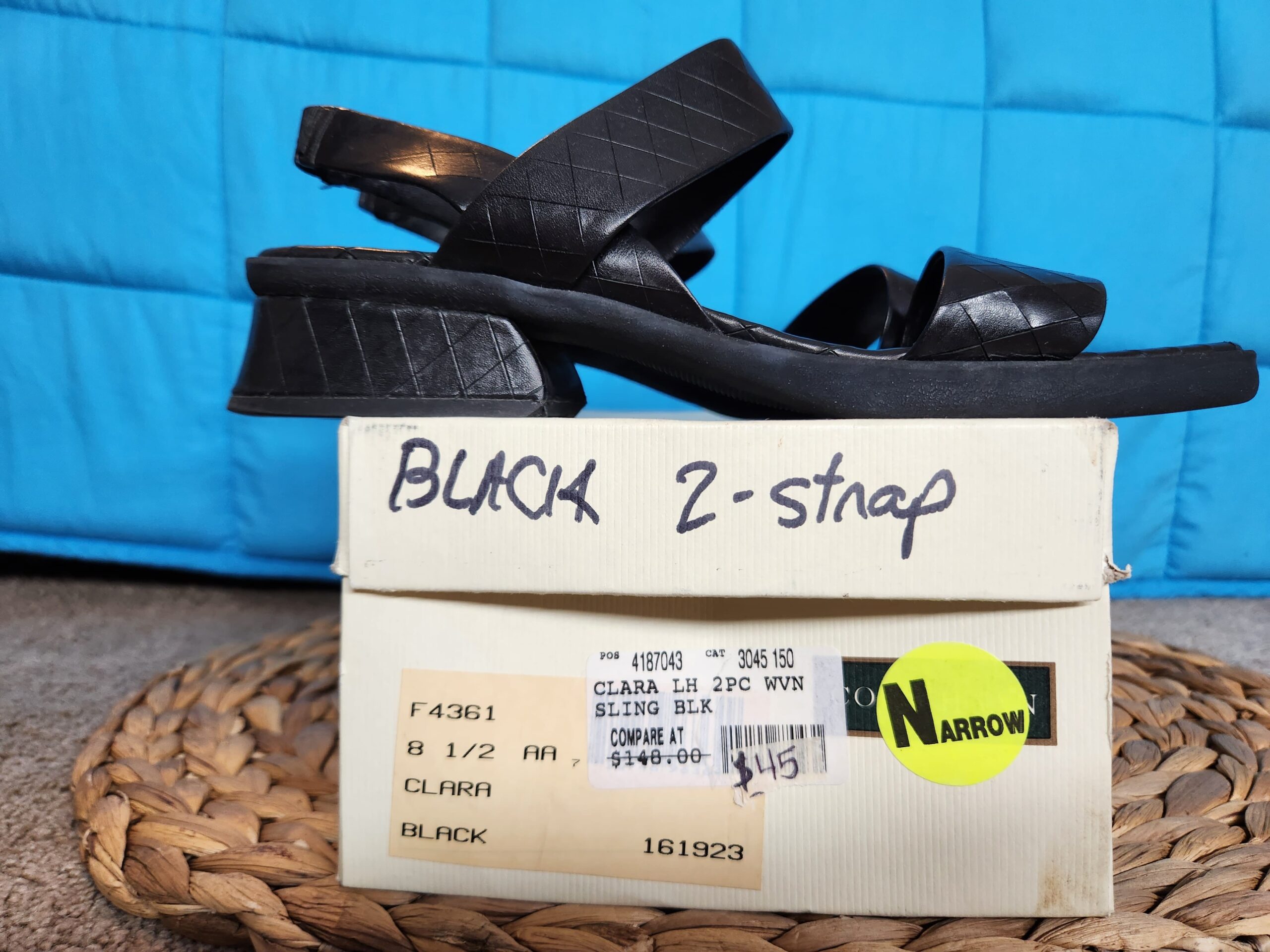 Cole Haan "Clara" Black Scored Leather Sandals - Image 2