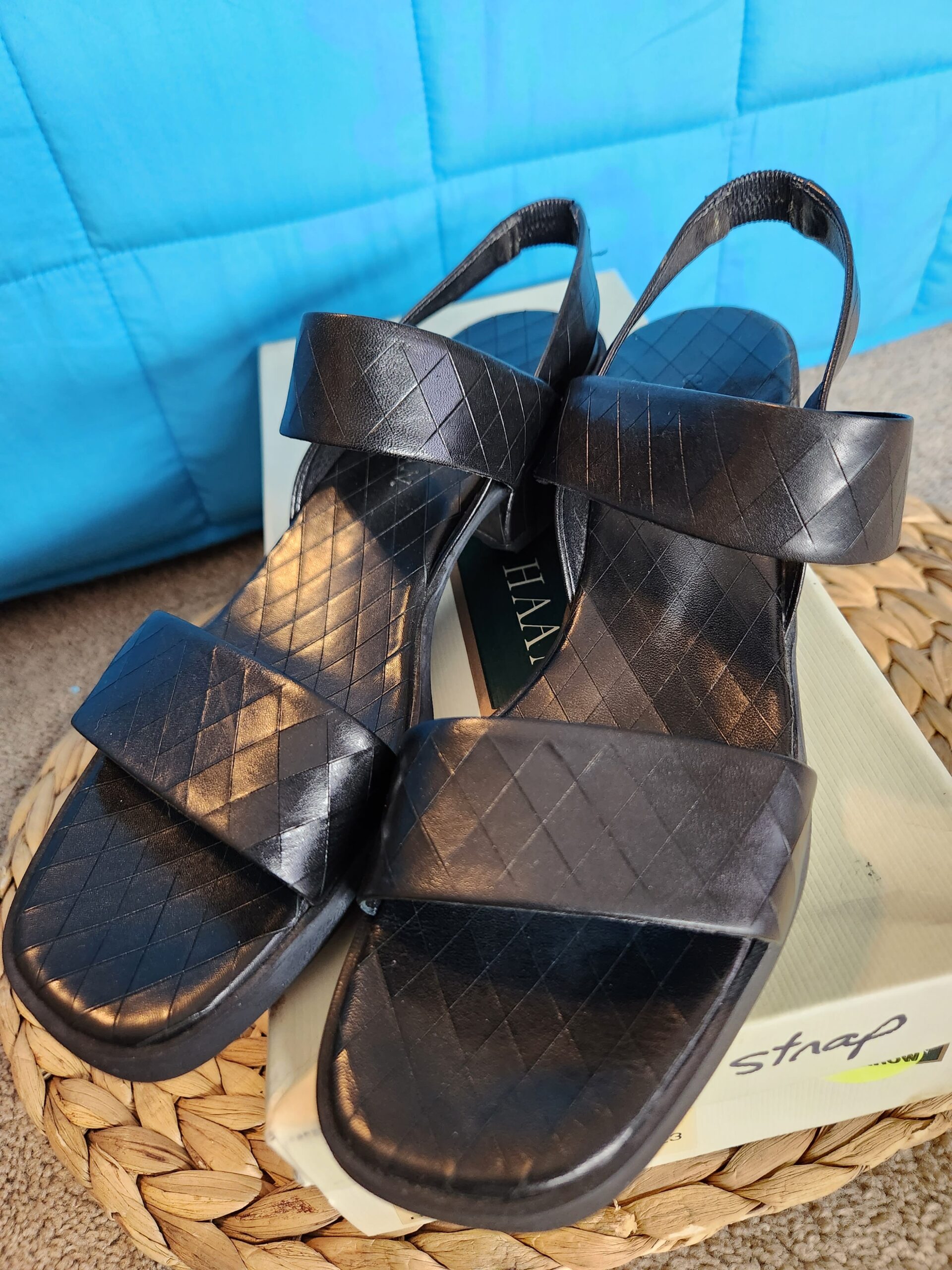 Cole Haan "Clara" Black Scored Leather Sandals - Image 3