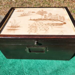 Vintage Wood Storage Keepsake Memory Box w/ Farm & Fields Decorative Lid
