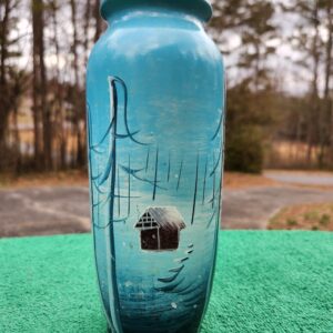 STUNNING Vibrant Hand Created "Cabin in Snowy Woods" Glass Vase