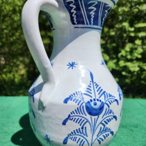 Handmade Spanish Pottery Blue and White Pitcher
