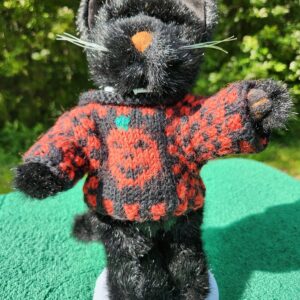 Vintage 1998 Boyds Bears Plush Cat Inky Catterwall with Woven Halloween Pumpkin Sweater #91972