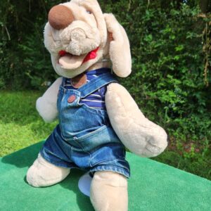 Vintage 1981 Ganzbros Wrinkles Hound Dog Puppet Plush Denim Overalls Tag Doll 1981 Country