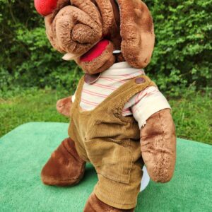 Vintage 1981 Ganzbros Wrinkles Hound Dog Puppet Plush Corduroy Overalls Tag Doll 1981 Country