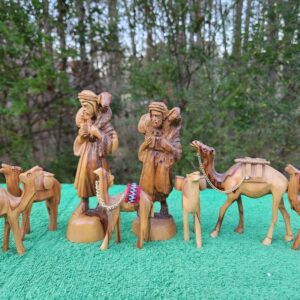 Vintage Hand Carved Wooden Christmas Nativity Camels and Shepherds
