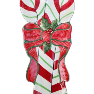 Fitz and Floyd Candy Cane Bow & Holly Christmas Plate, Snack Therapy Dish, Wall Decor