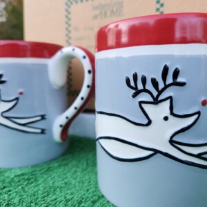 Southern Living at Home Rudy Reindeer Pair of Christmas Coffee Tea Hot Cocoa Mugs