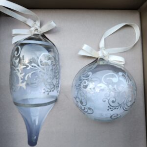 Anne Taylor Loft Elegant Hand Blown Christmas Ornaments - Clear and Silver