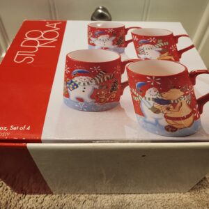 New in Box Mikasa Set of Four "Festive Frosty" Christmas Mugs - Coffee, Tea, Hot Chocolate, Cocoa