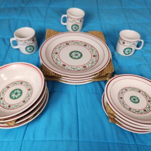 Rare Vintage 1995 C.R. Seasons LTD. Christmas Poinsettia and Holly Berries Stoneware Dinner Set