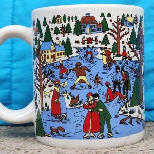 Vintage 8 Oz Stylized Christmas Holiday Winter Wonderland Ice Skating Scenes Ceramic Mug