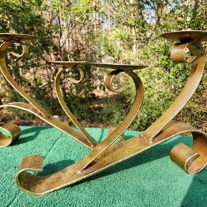 Vintage Set of Two Large Heavy Welded Gilded Scrolled Candle Holders