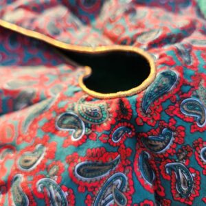 Miniature Tabletop Christmas  Tree Skirt - Reversible - "Holly" Paisley & Green Solid Velveteen