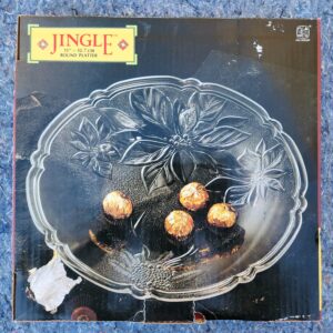 Vintage Jingle Heavy 13" Christmas Poinsettia Glass Platter