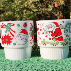 Vintage 1960's Mid-Century Japanese Stackable Christmas Mug Pair