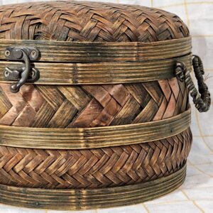 Vintage Woven Wicker and Copper Basket with Latch Enclosure