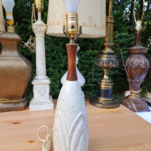 Vintage 1960's/70's BOHO Teak White Ceramic Speckled Table Lamp