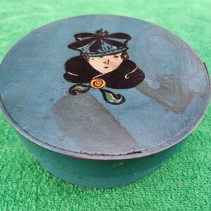Antique Primitive Style Wood Box w/ Painted Woman Decoration