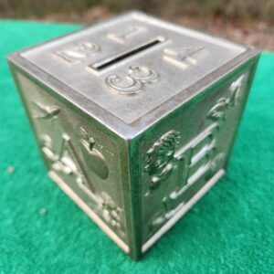 Vintage Silver Plated Coin Bank, Raimond Piggy Bank Baby Block ABCD 1234