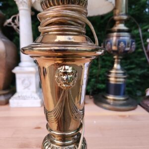 Vintage Brass Stiffel Lion Head Emblem Table Lamp with Shade