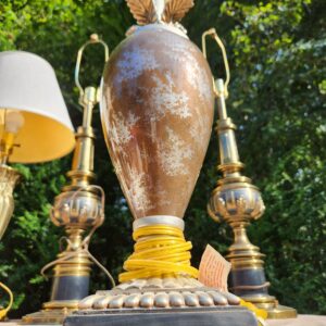 Antiqued Urn Style Table Lamp in Browns and Silver Tones