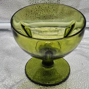 Vintage Green Glass Round Pedestal Candy / Sherbert Bowl