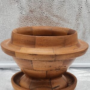 Vintage Segmented Hardwood Parquet Hand-Turned Nut Bowl with Dish Vase