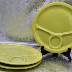 Set of 3 Vintage Avocado Green California Pottery Divided Dinner Plates