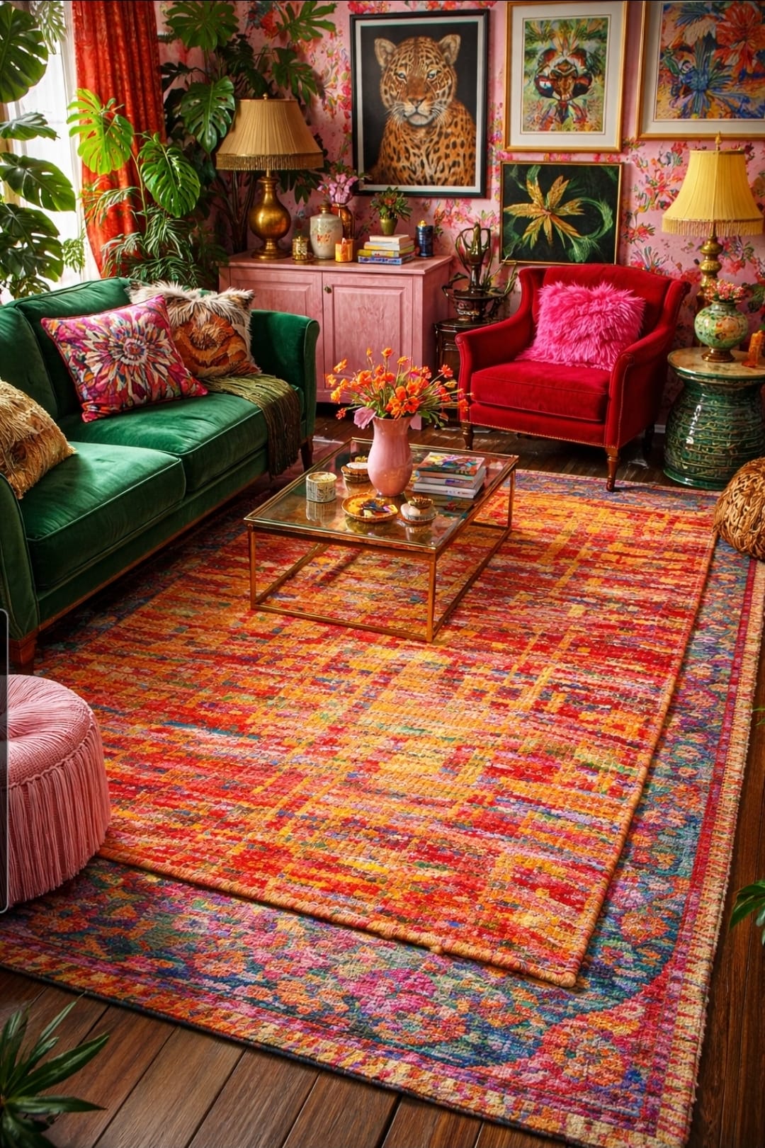 Abstract Hand-Knotted Sari Silk Gold, Red Silk Rug - Image 4