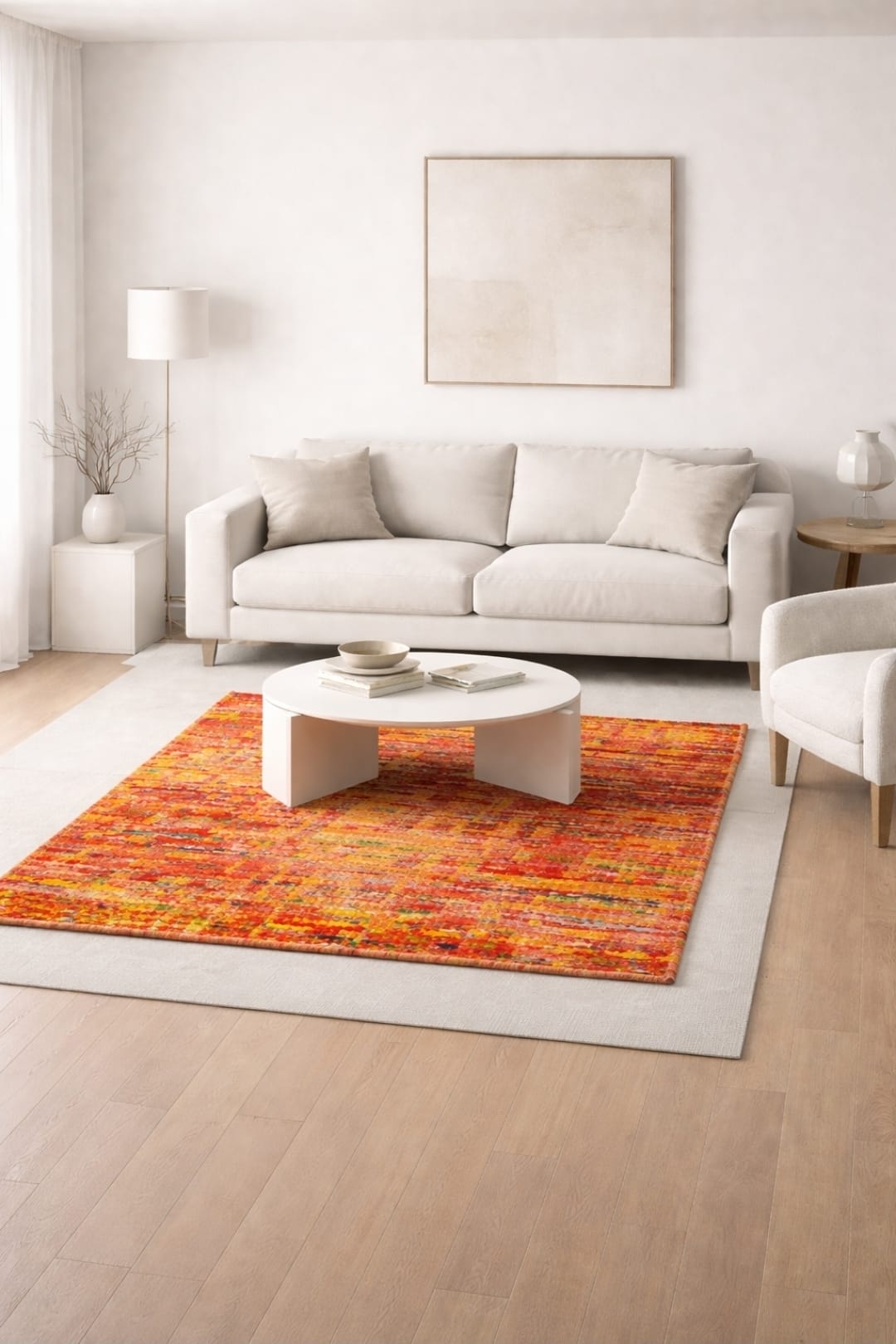 Abstract Hand-Knotted Sari Silk Gold, Red Silk Rug - Image 12
