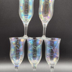 Set Of 5 Vintage Elegant Mother Of Pearl Iridescent 5” Wine Cordial Glasses