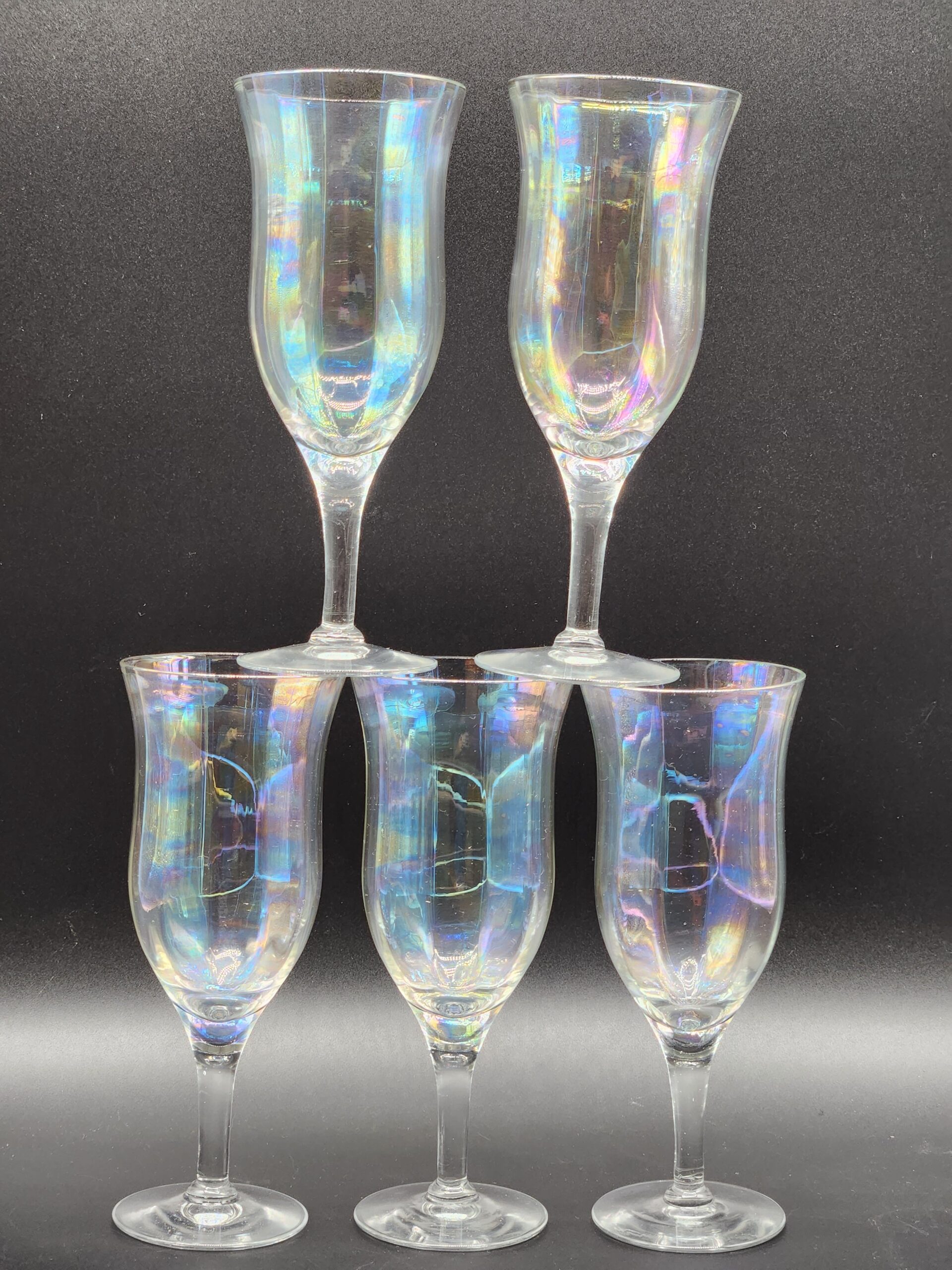 Set Of 5 Vintage Elegant Mother Of Pearl Iridescent 5” Wine Cordial Glasses