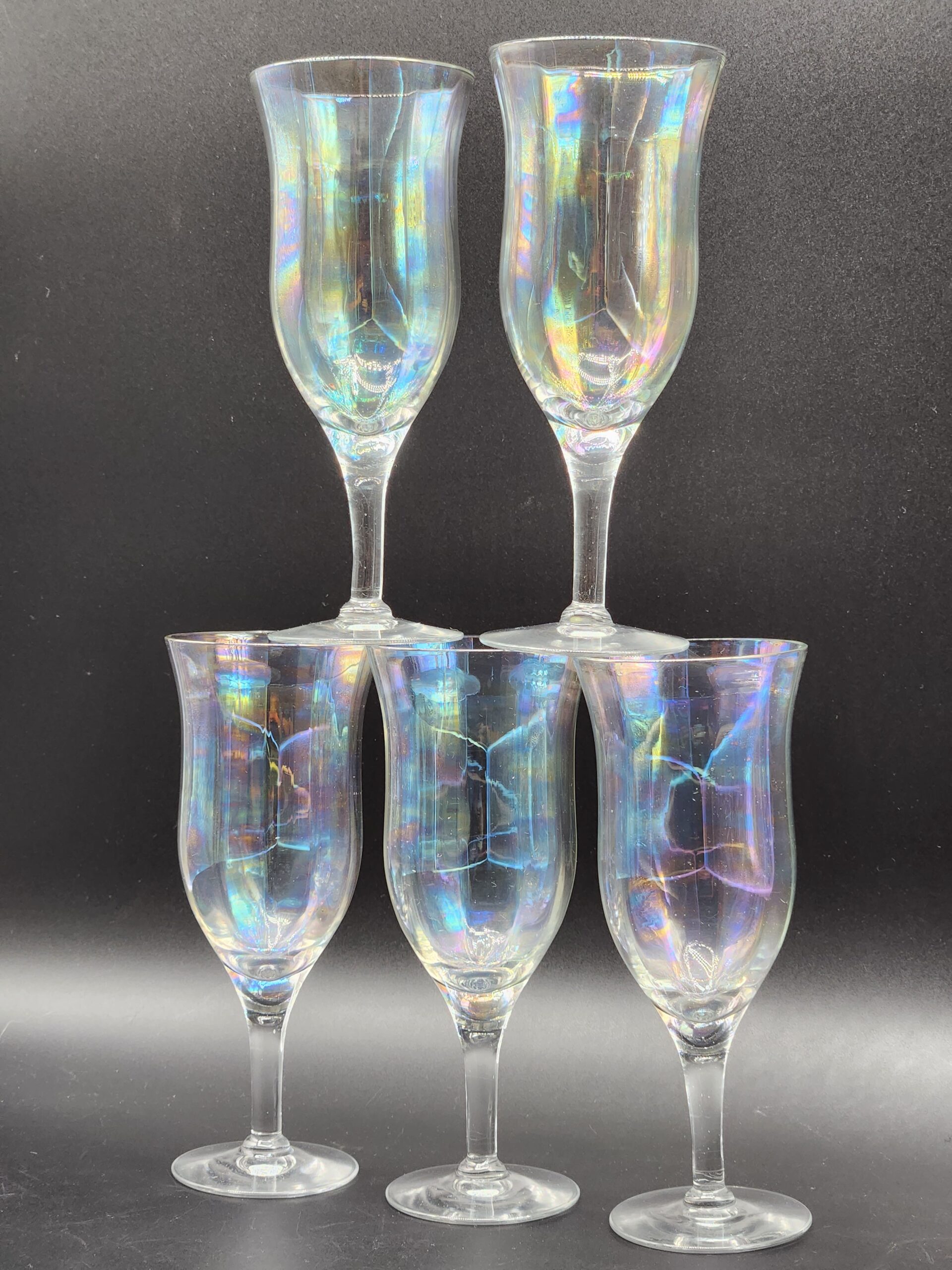 Set Of 5 Vintage Elegant Mother Of Pearl Iridescent 5” Wine Cordial Glasses - Image 2