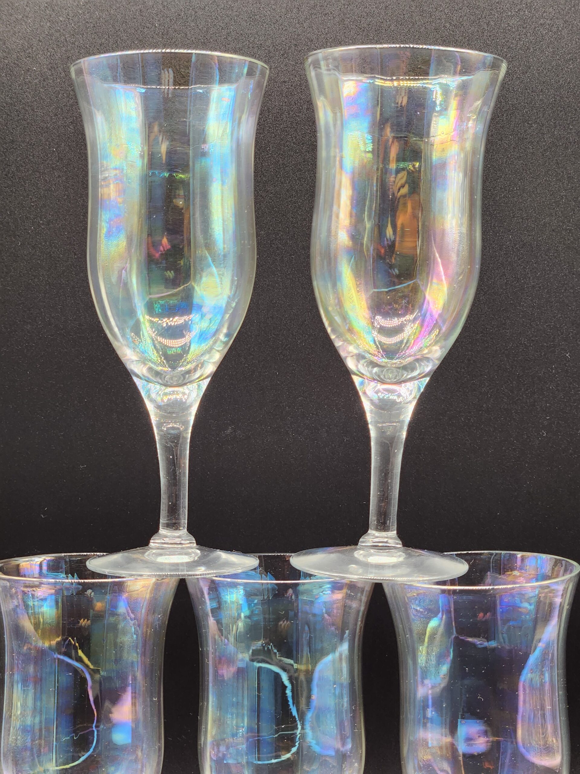 Set Of 5 Vintage Elegant Mother Of Pearl Iridescent 5” Wine Cordial Glasses - Image 4