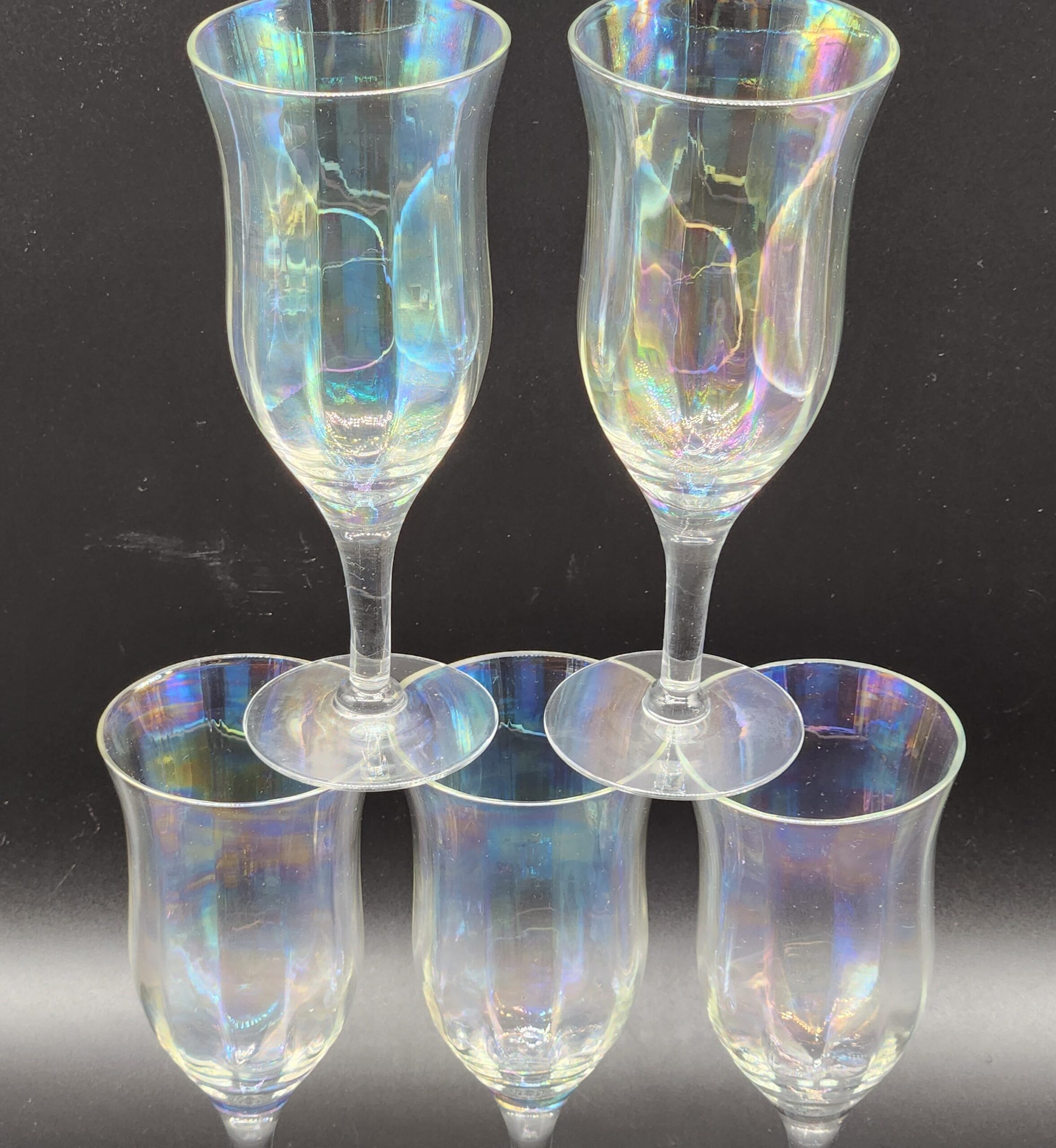 Set Of 5 Vintage Elegant Mother Of Pearl Iridescent 5” Wine Cordial Glasses - Image 5
