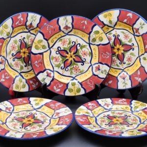 Pier 1 Vallarta Pattern Hand Painted Earthenware 9" Vintage Salad Dessert Plate Set of 5