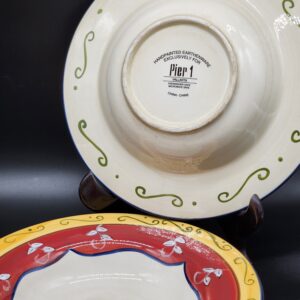 Pier 1 Vallarta Tuscan Pattern Hand Painted Earthenware Soup Pasta Bowls Set of 2