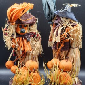 Vintage 1990s Hand Made Thanksgiving Fall Autumn Halloween Kitchy Holiday Scarecrow Pumpkin Decor