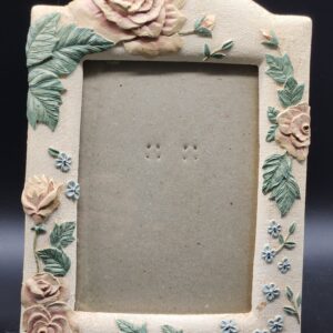 Vintage 1980s Ceramic Floral Relief Rectangular Picture Frame - Pink Green Cream Blue