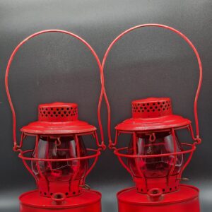 Rare Vintage Matched Pair Handlan Saint Louis Hanging Kerosene Railroad Lanterns