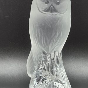 1985 Nybro Sweden Crystal Owl 7" Paperweight, Figurine, Frosted & Clear Vintage