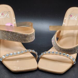 Glitter & Rhinestones Fashion Stiletto Square Toe Slip On Sandles - Size 5.5