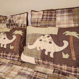 Pottery Barn Discontinued Madras Dinosaur Patchwork Blanket & Pillow Casses Bedding – Reversible