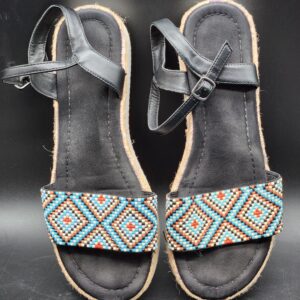 SO Spice Platform Sandals Black Southwest Style Beaded - Womens Size 8