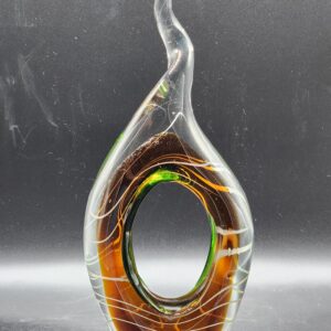 NF DESIGN Japan Blown Art Glass MCM Sculpture Paperweight Olive Green/white/Gold