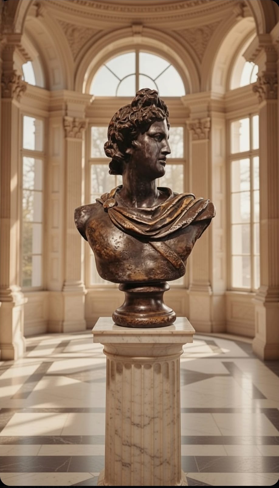 Large Bronze Bust Of Greek/Roman Apollo Belvedere - Italian Neoclassical Style Vintage